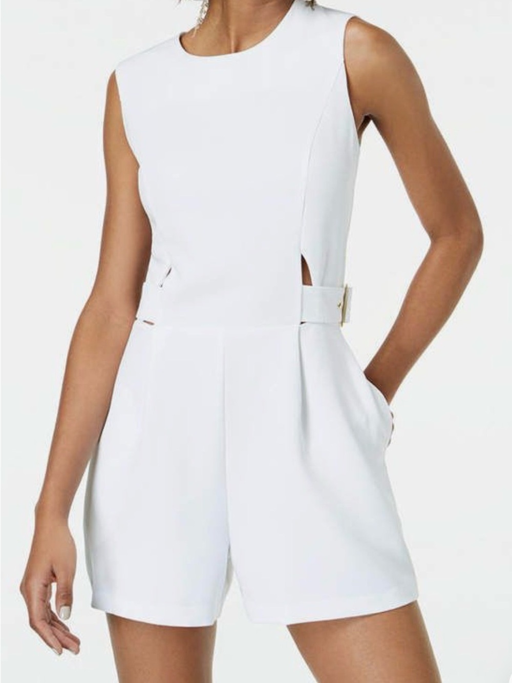 Sleeveless White Belted Romper